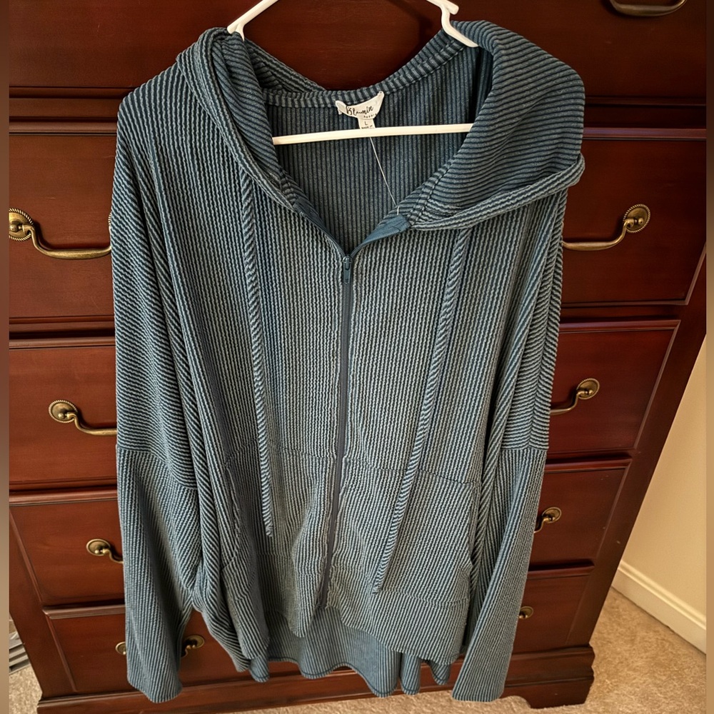 COPY - Raised rib dark Teal hoodie jacket by Blumin.